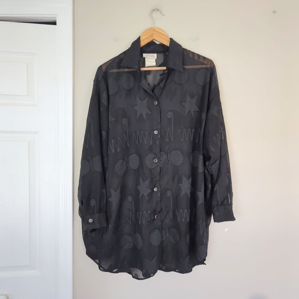 Vintage Sand Dollars Sheer Chiffon Star Moons Button Up Shirt Celestial Witchy
